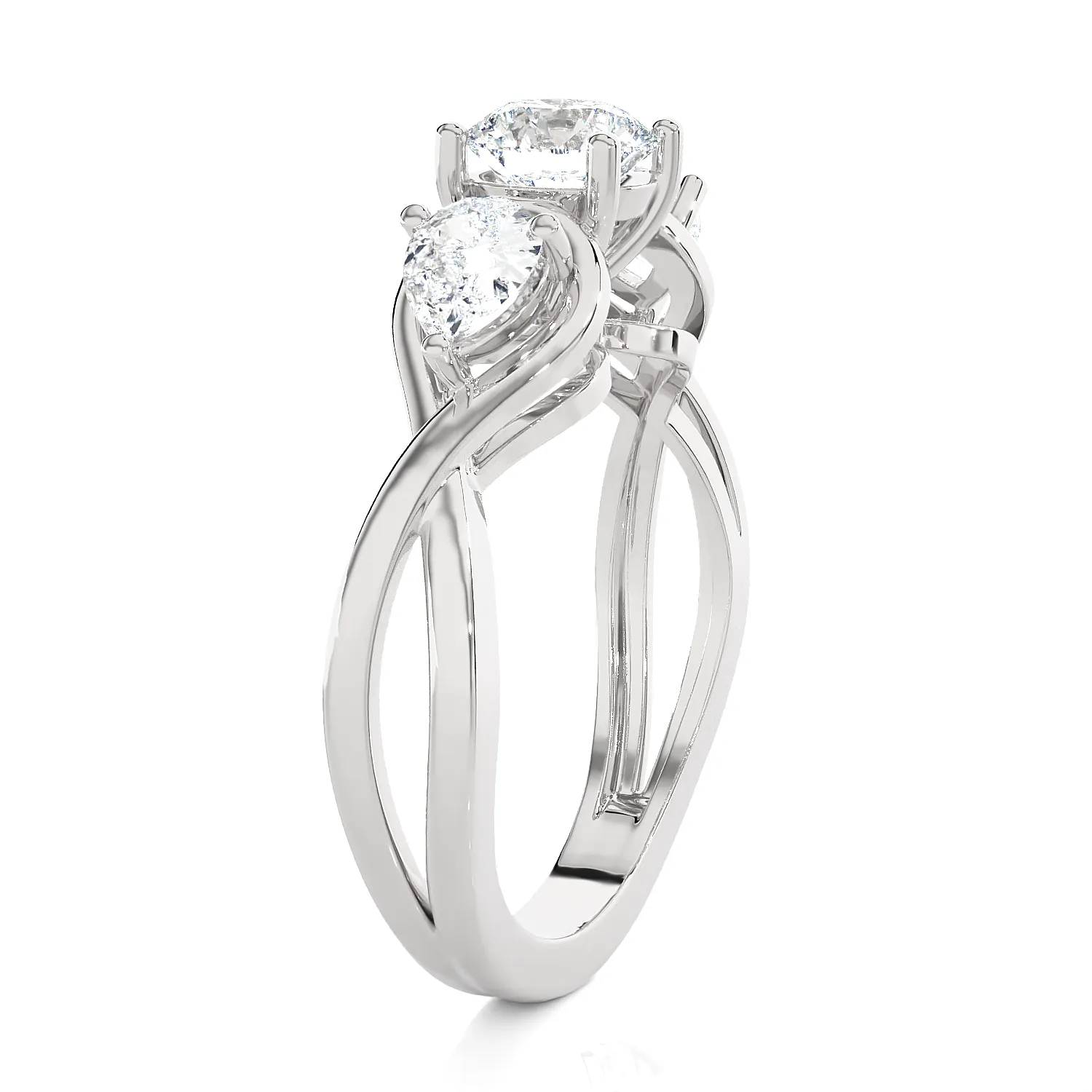 1 1/2 ctw Round with Pear-Shaped Three Stone Lab Grown Diamond Ring