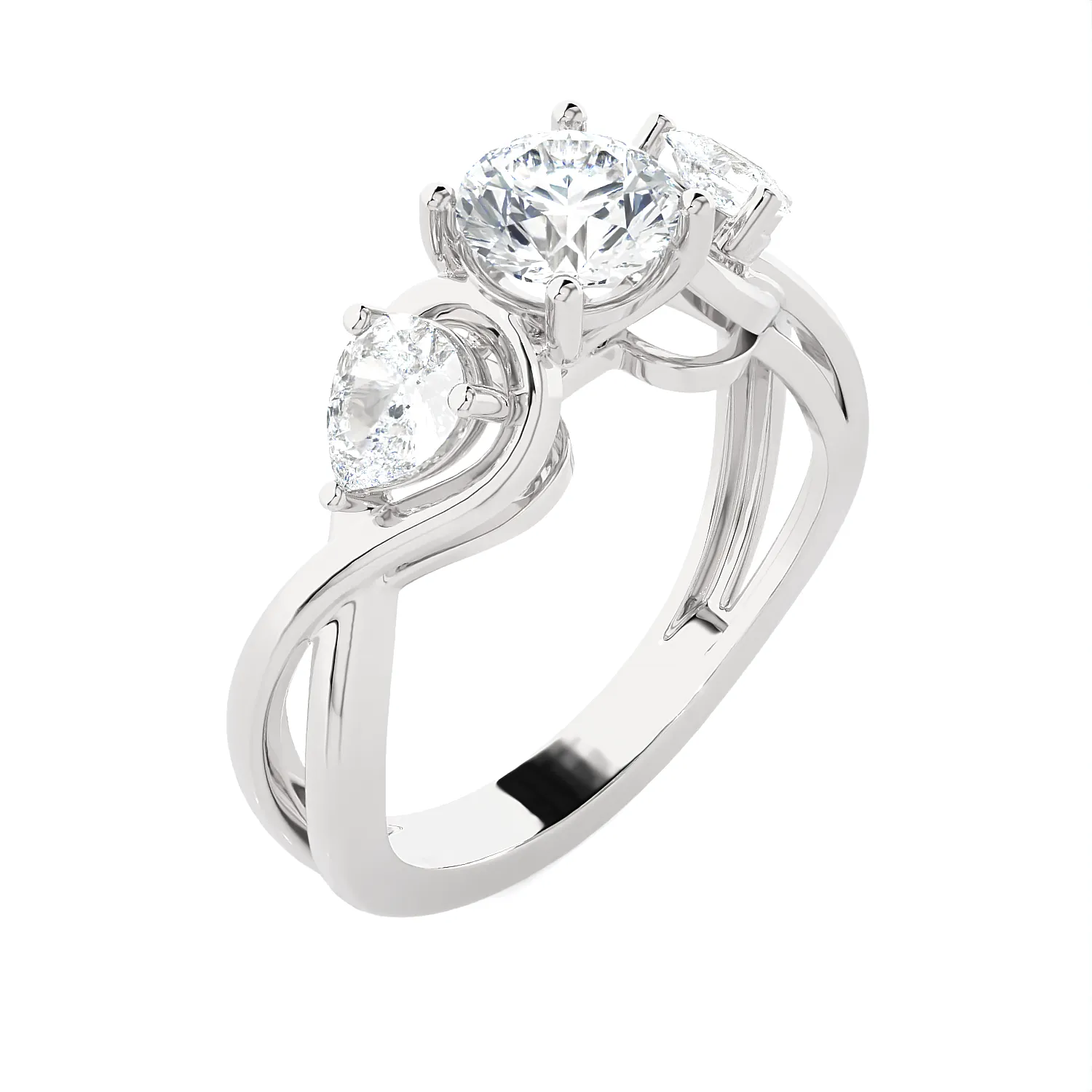 1 1/2 ctw Round with Pear-Shaped Three Stone Lab Grown Diamond Ring