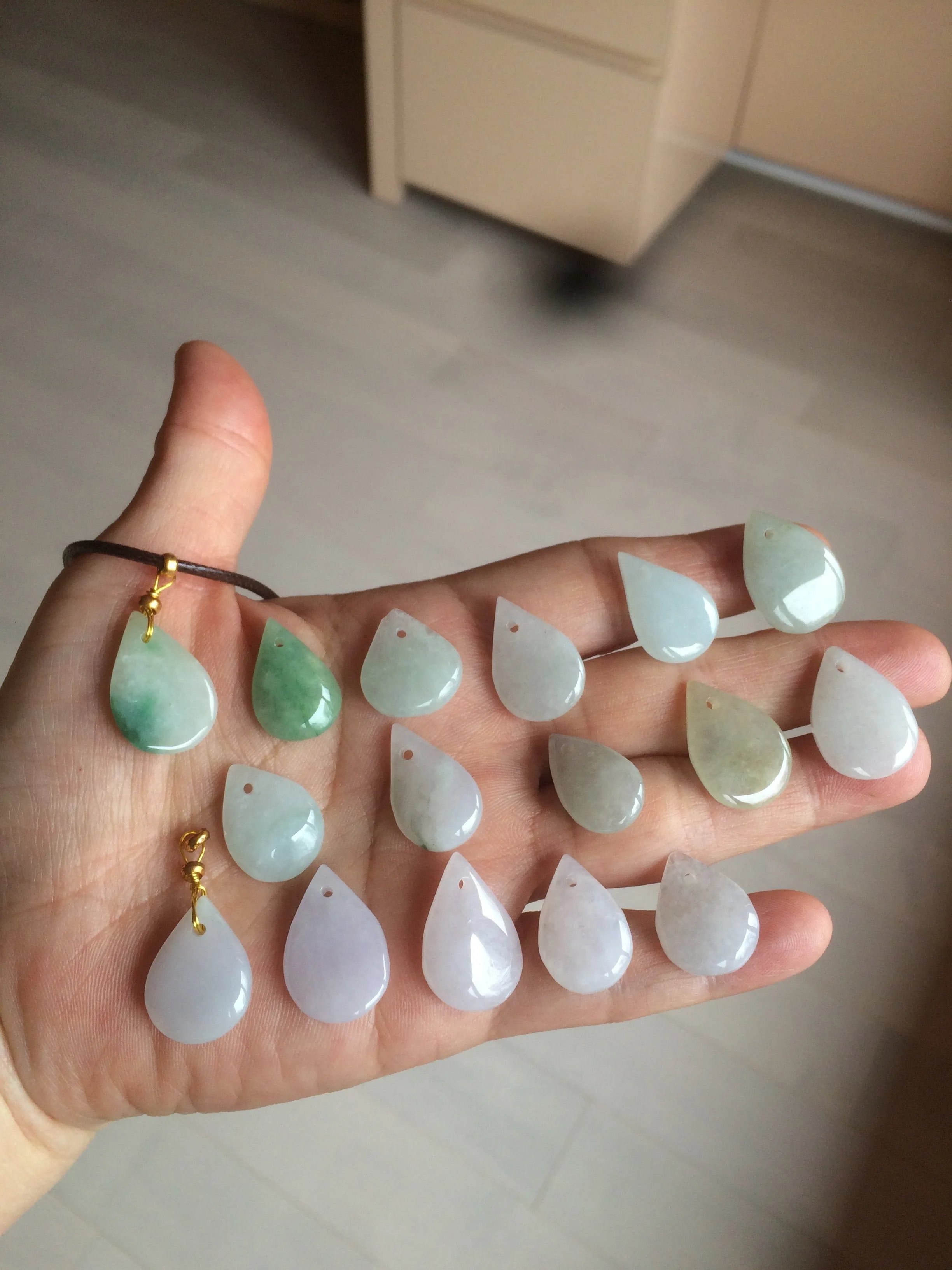 100% natural icy watery green purple white type A jadeite jade water drop pendant necklace group BF18