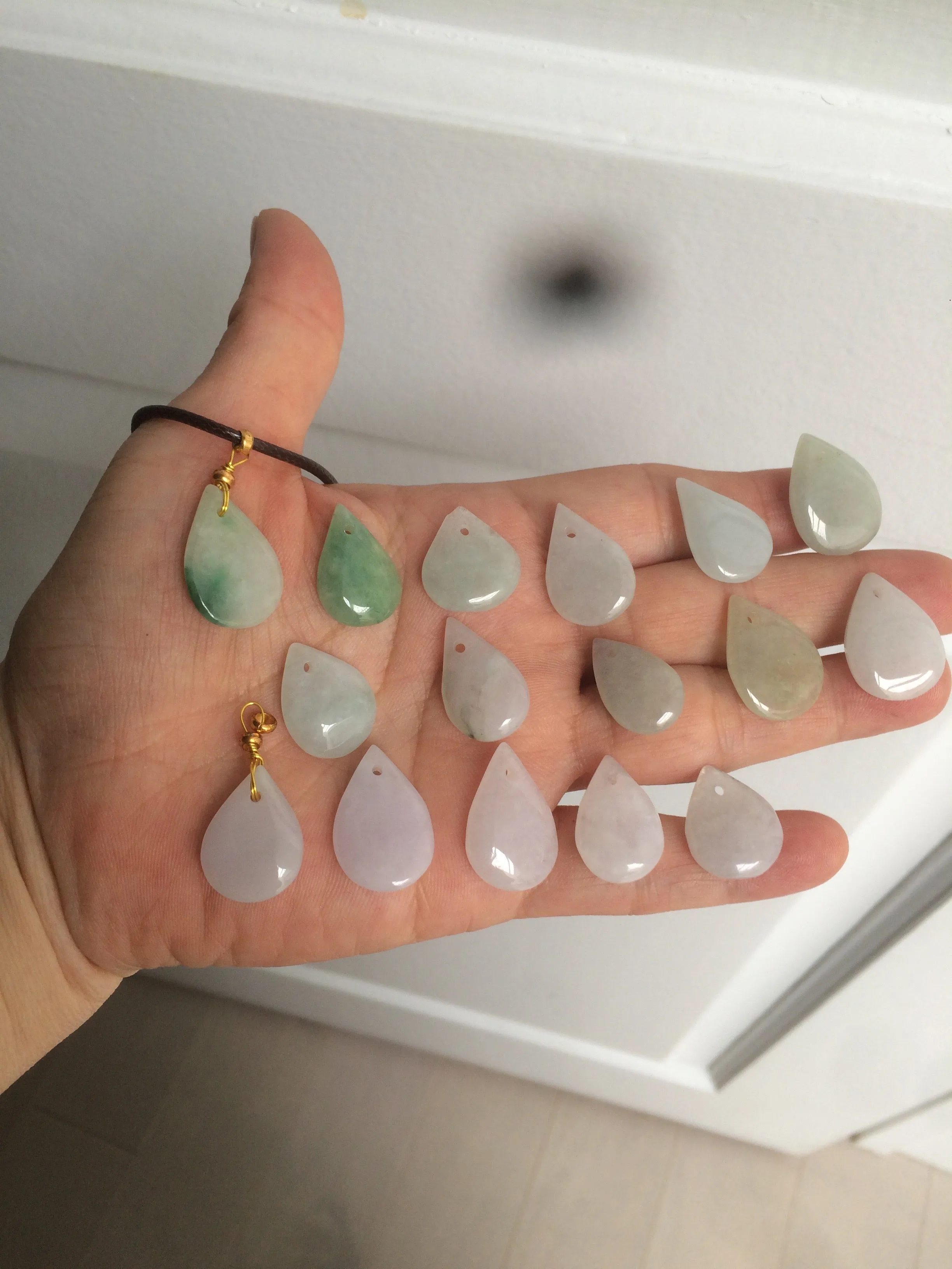 100% natural icy watery green purple white type A jadeite jade water drop pendant necklace group BF18