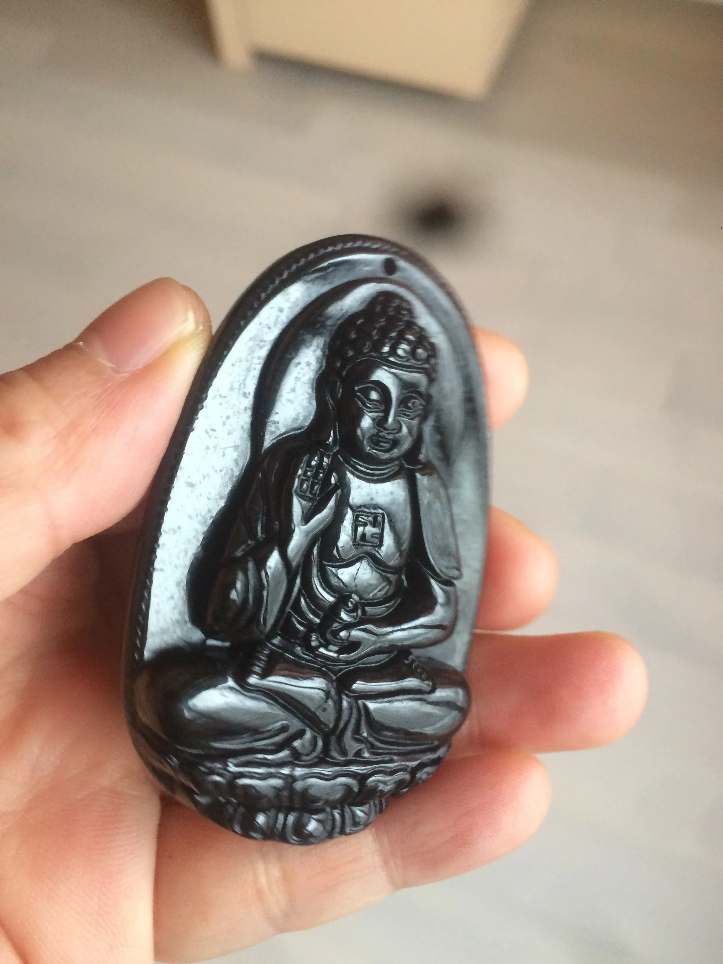 100% Natural type A black jadeite jade(墨翠， mocui) Guanyin pendant BG31-3