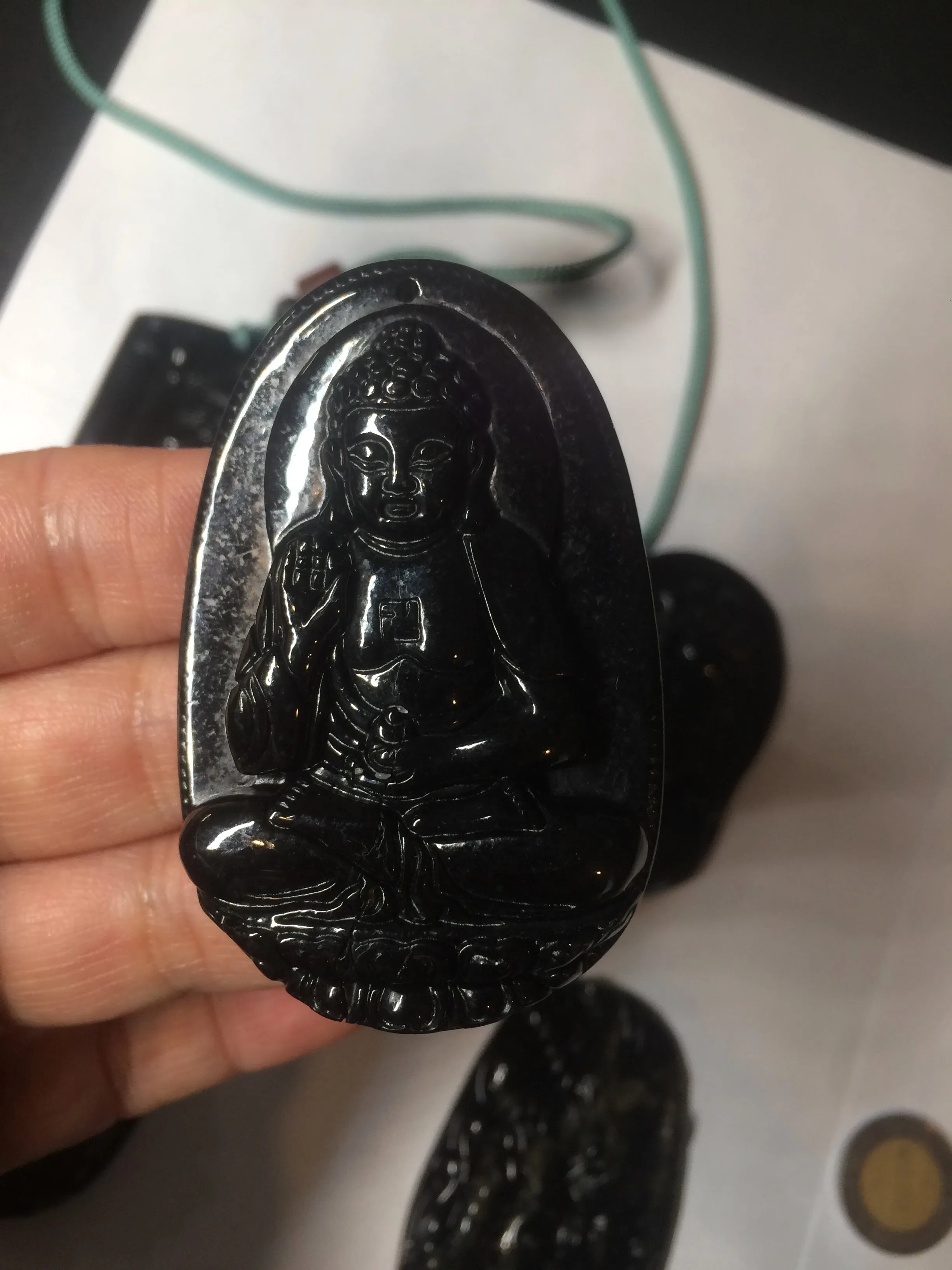 100% Natural type A black jadeite jade(墨翠， mocui) Guanyin pendant BG31-3