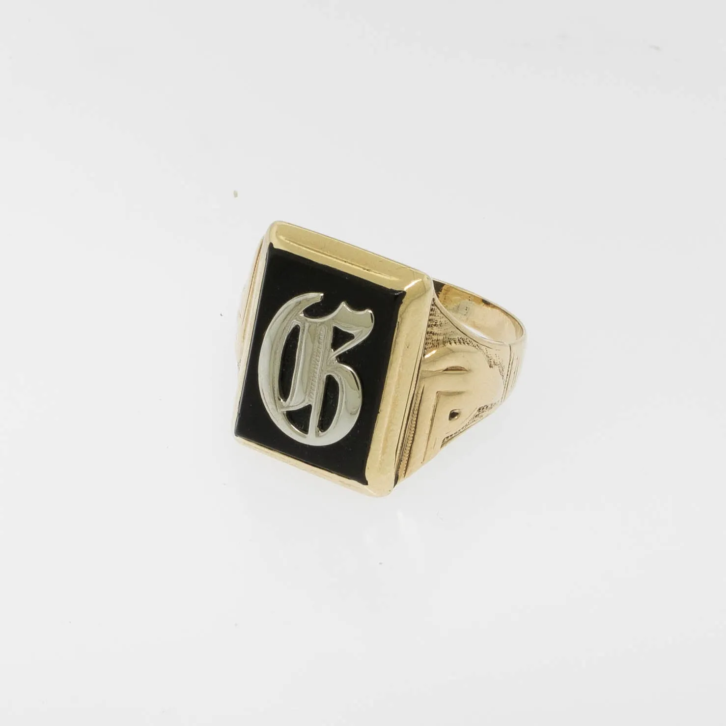 10K Yellow Gold Onyx Initial Ring Old English 'G' Men's Ring Preowned Jewelry