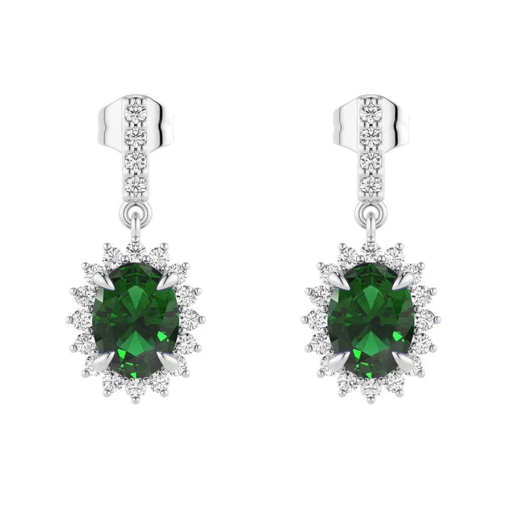 1.18 CT. Emerald Dangle Earrings with Floral Pavé Halo