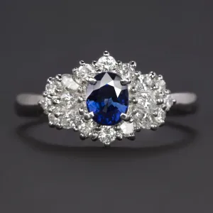 1.23ct SAPPHIRE DIAMOND COCKTAIL RING PLATINUM HALO CLUSTER OVAL MARQUISE SHAPE