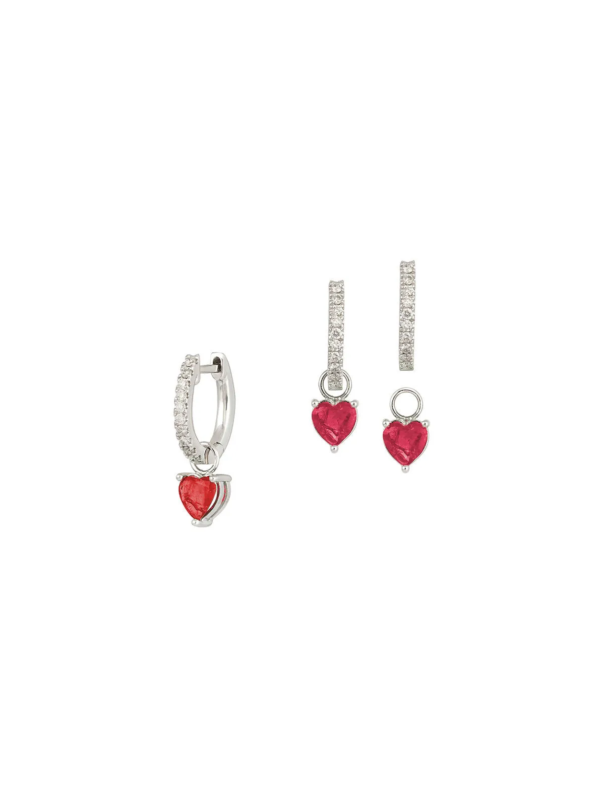 1.30ct Diamonds Ruby 18K Gold Dangle Drop Hoop Earrings