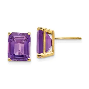 14k 10x8mm Emerald Cut Amethyst Earrings