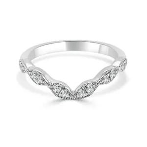 14k Diamond Milgrain Marquise Shape Contour Band