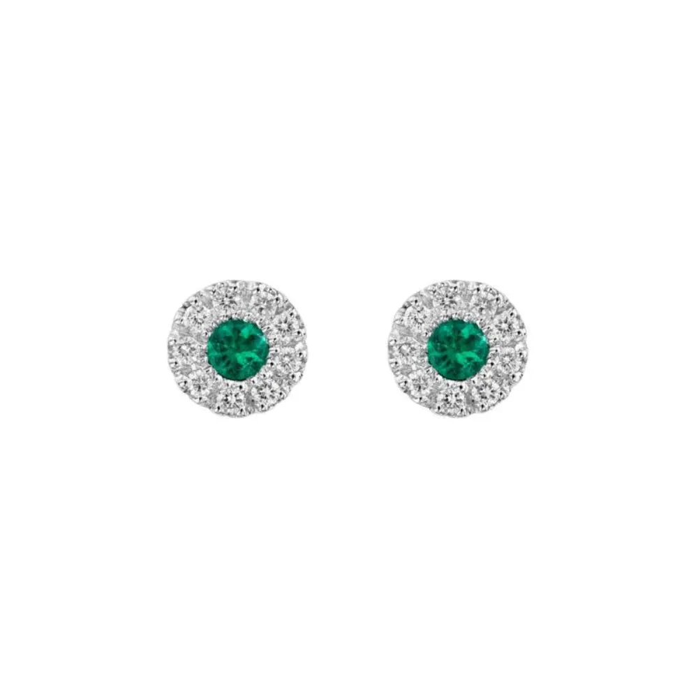 14k Emerald & Diamond Stud Earrings