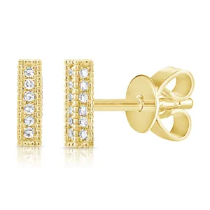 14k Gold & Diamond Bar Stud Earrings - 0.09ct