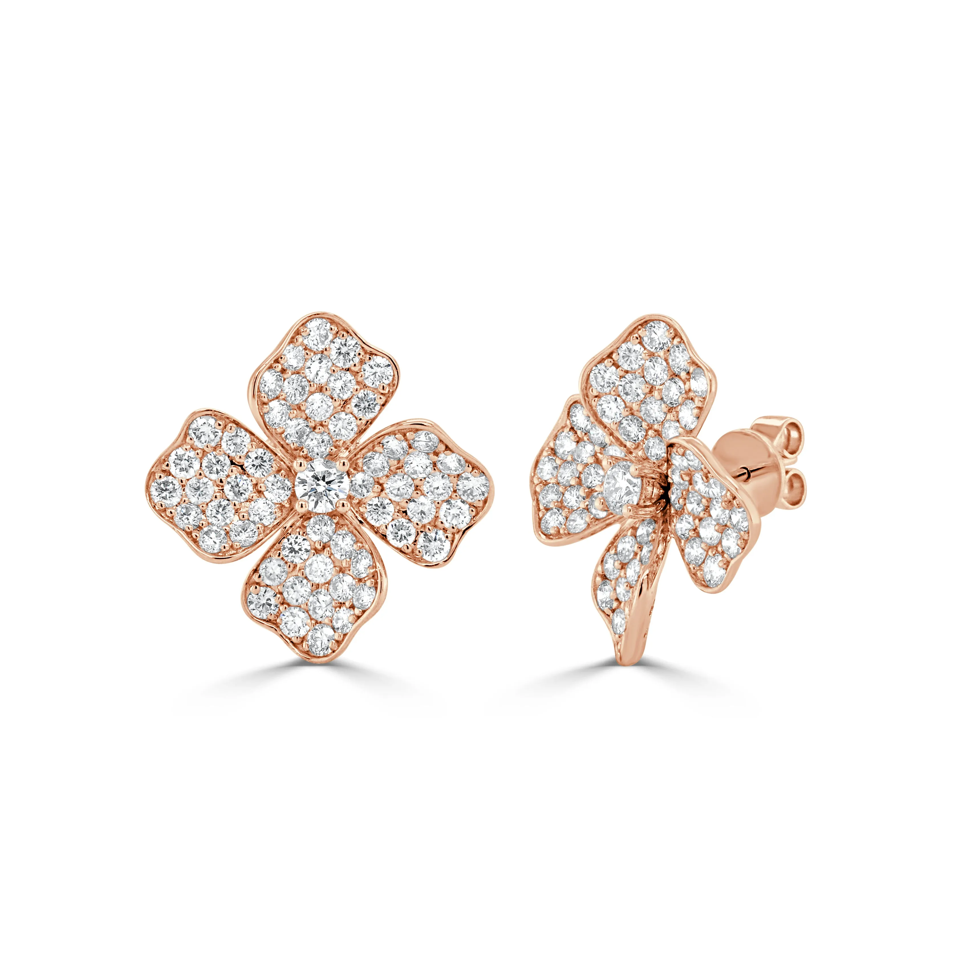 14K Gold & Diamond Flower Stud Earring - 2.80ct