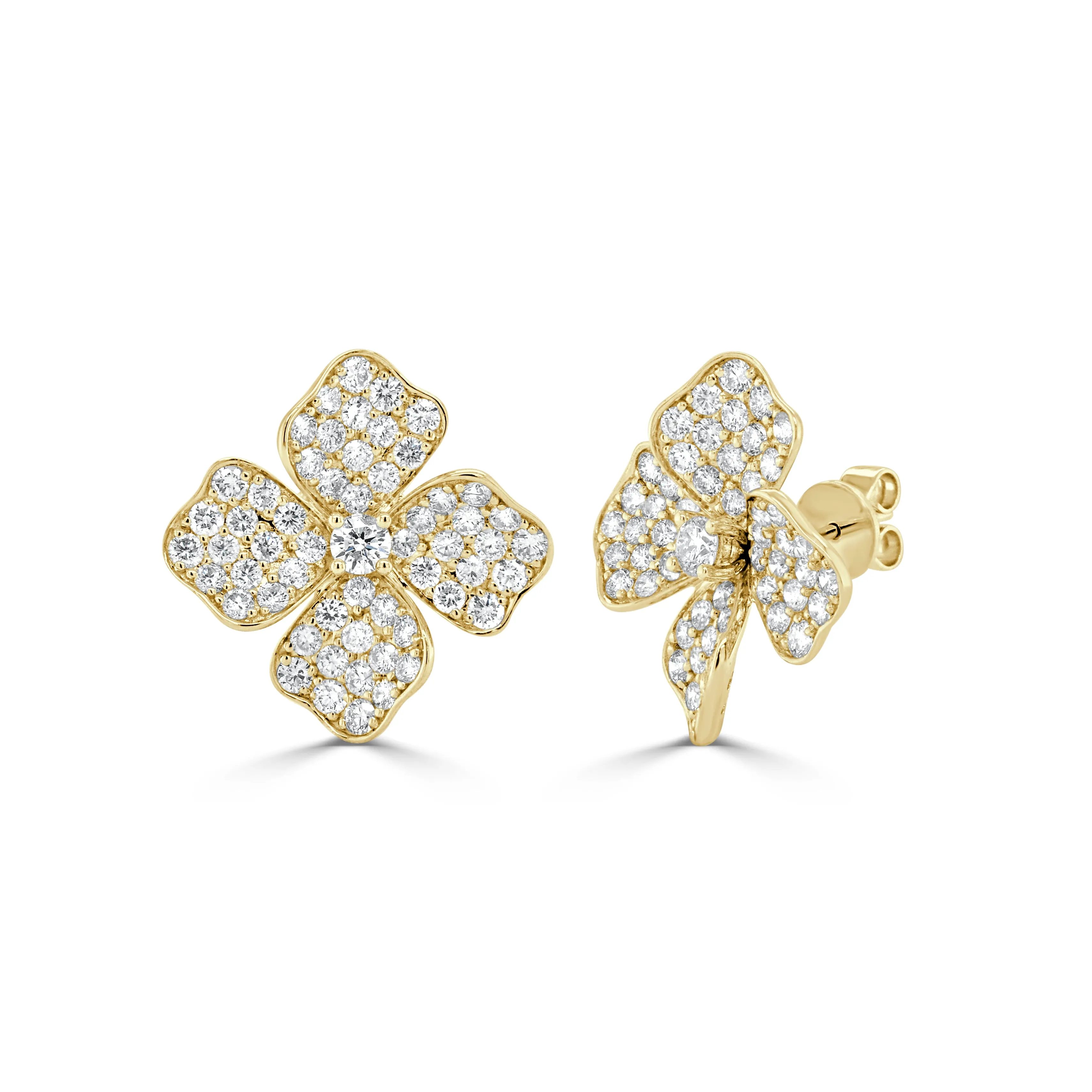 14K Gold & Diamond Flower Stud Earring - 2.80ct