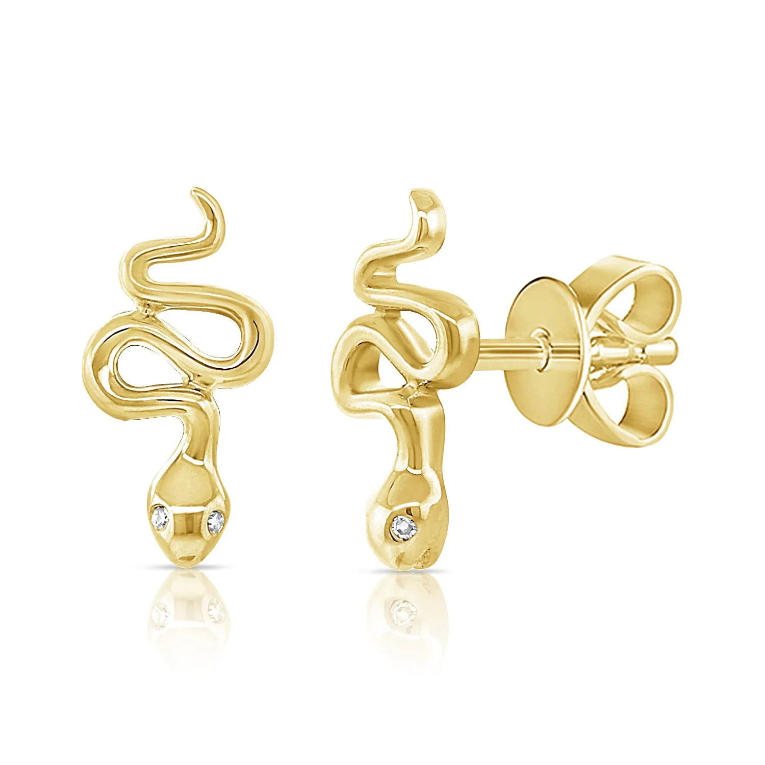 14k Gold & Diamond Snake Studs - 0.01ct