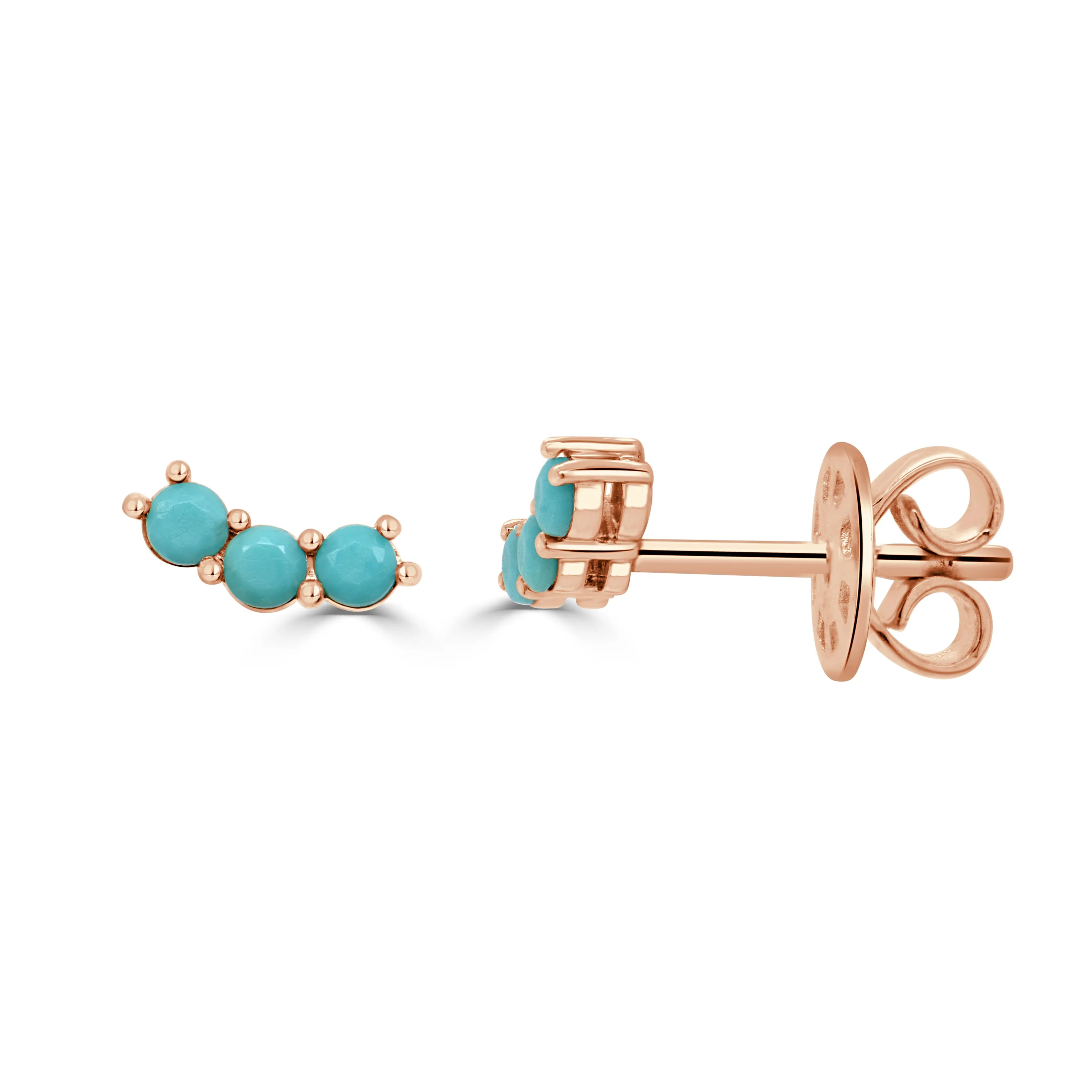 14K Gold & Turquoise 3-Stone Stud Earrings - 0.28ct