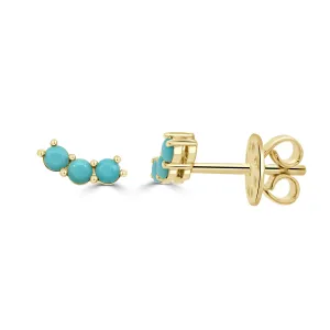 14K Gold & Turquoise 3-Stone Stud Earrings - 0.28ct