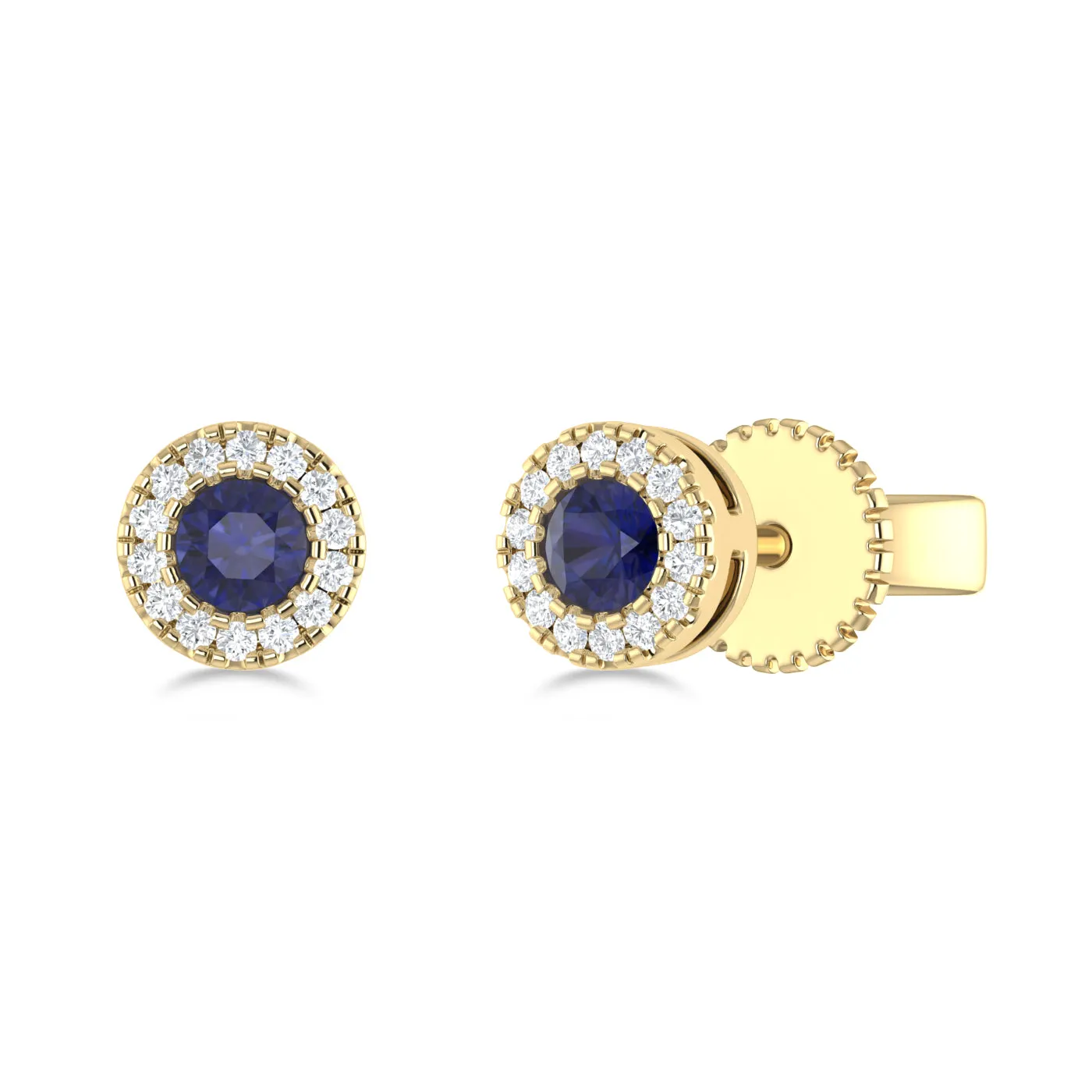 14K Gold Diamond & Sapphire Circle Studs