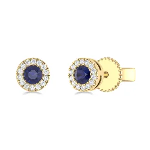 14K Gold Diamond & Sapphire Circle Studs