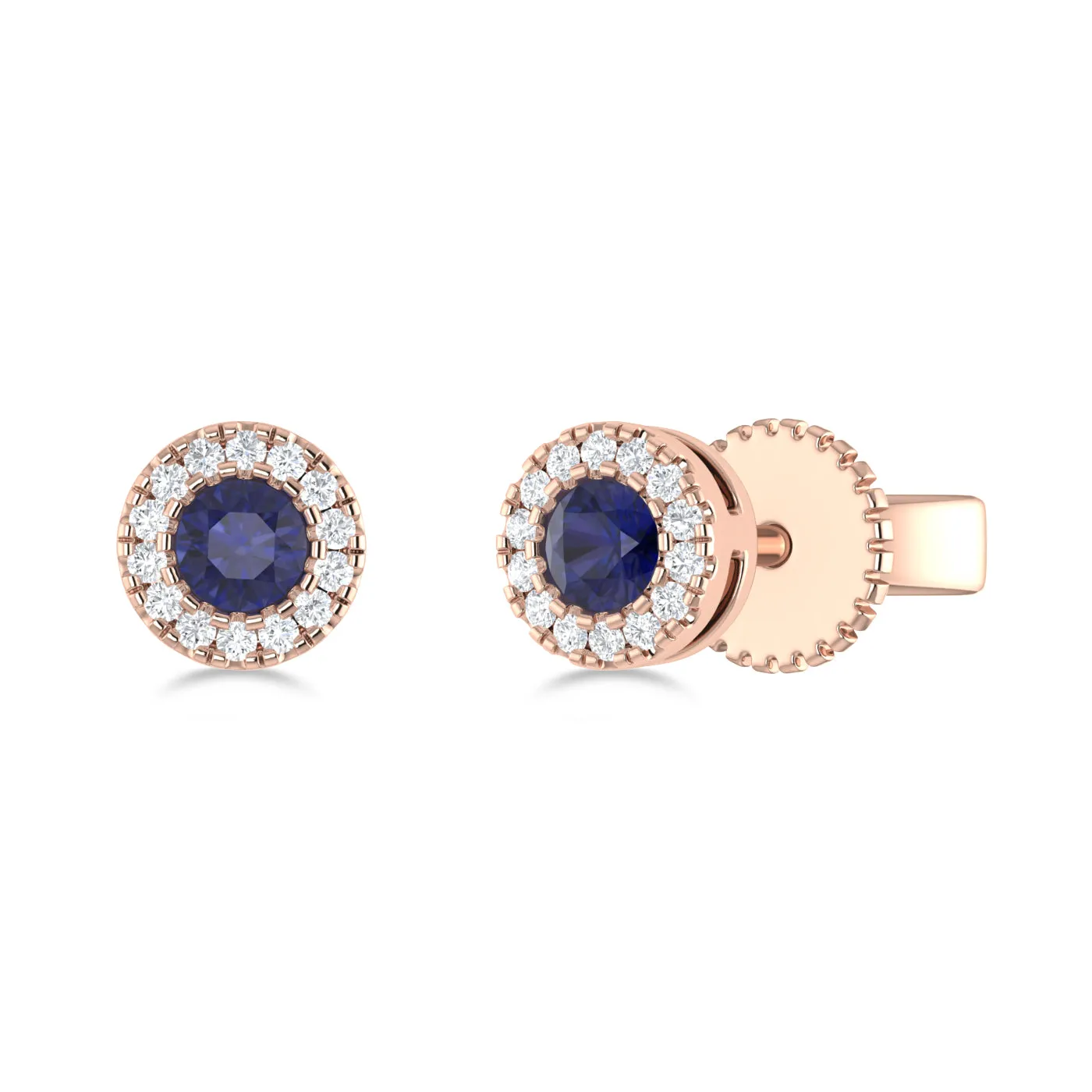 14K Gold Diamond & Sapphire Circle Studs