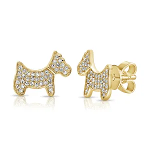 14K Gold Diamond Dog Stud Earrings - 0.20ct