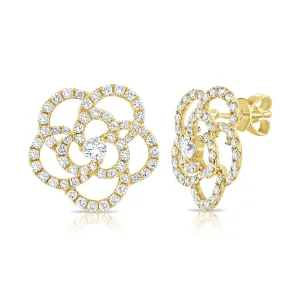 14K Gold Diamond Flower Stud Earrings - 1.87ct