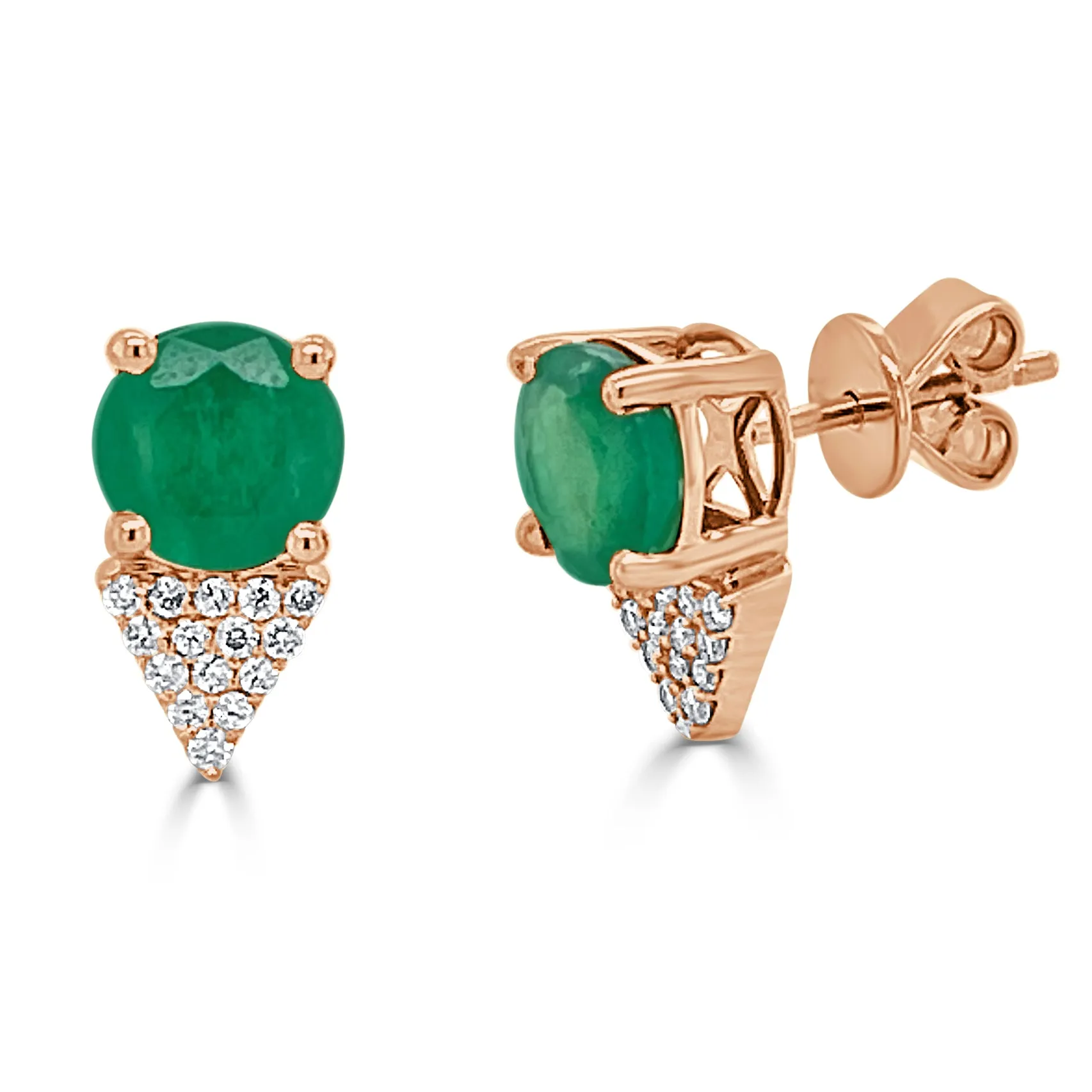 14k Gold Green Emerald & Diamond Stud Earrings