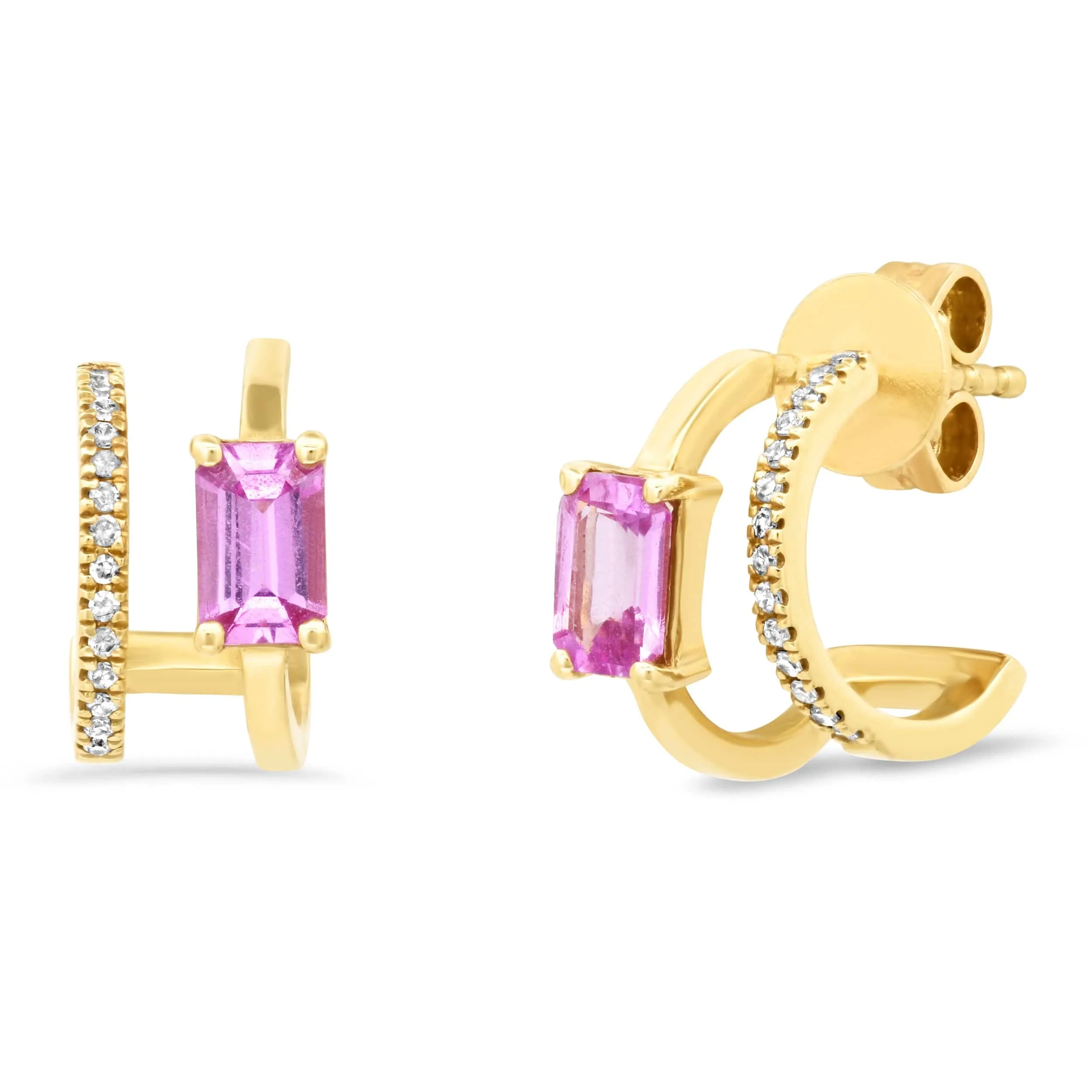 14K Gold, Pink Sapphire, and Diamond Double Hoop Earrings