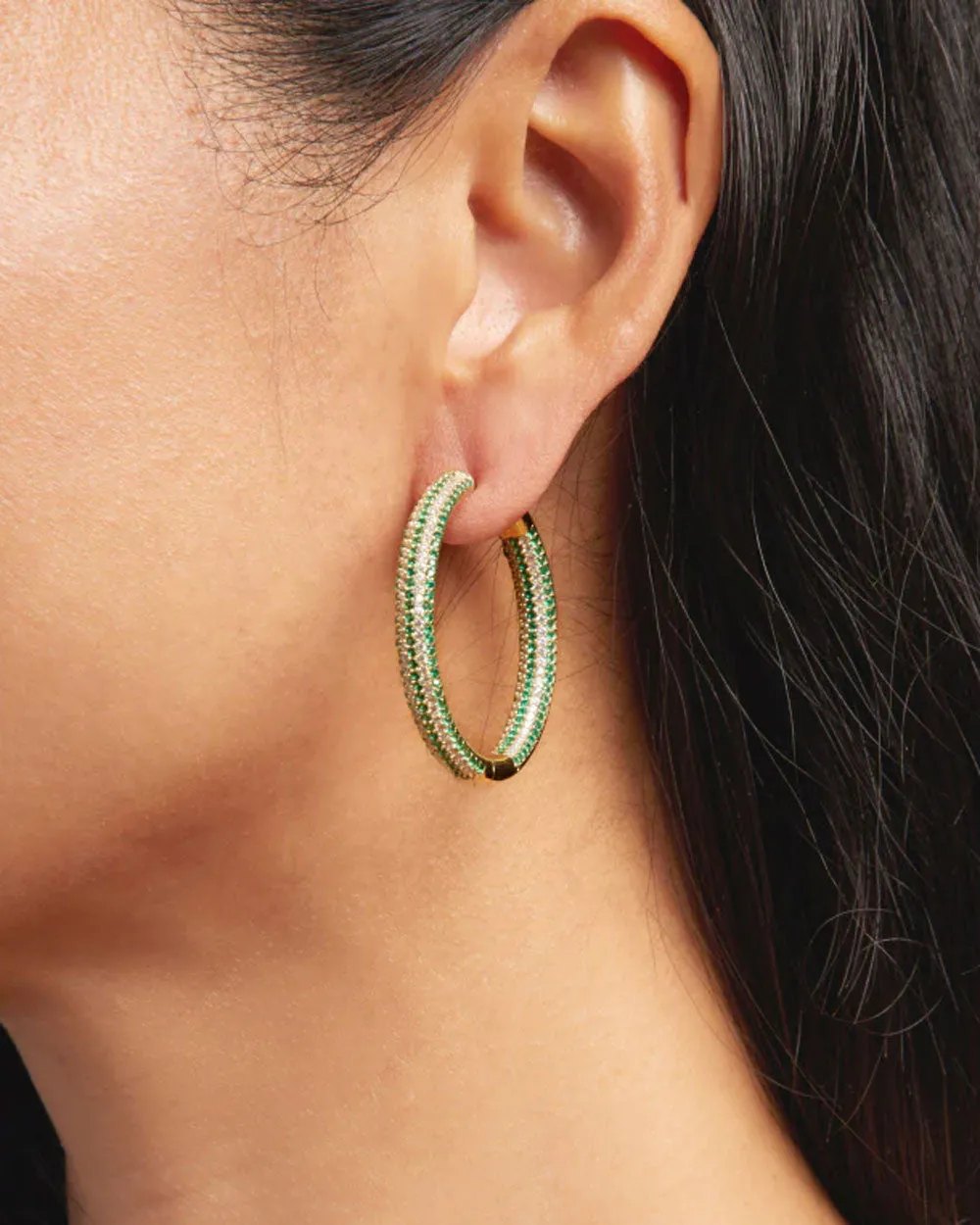 14k Gold Vermeil Tire Crystal Hoop Earrings