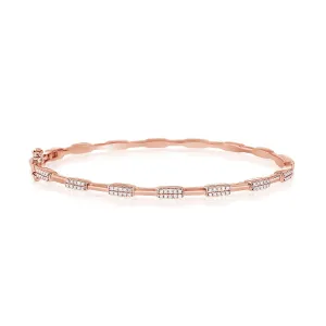 14K Rose Gold Diamond Station Hinged Bangle