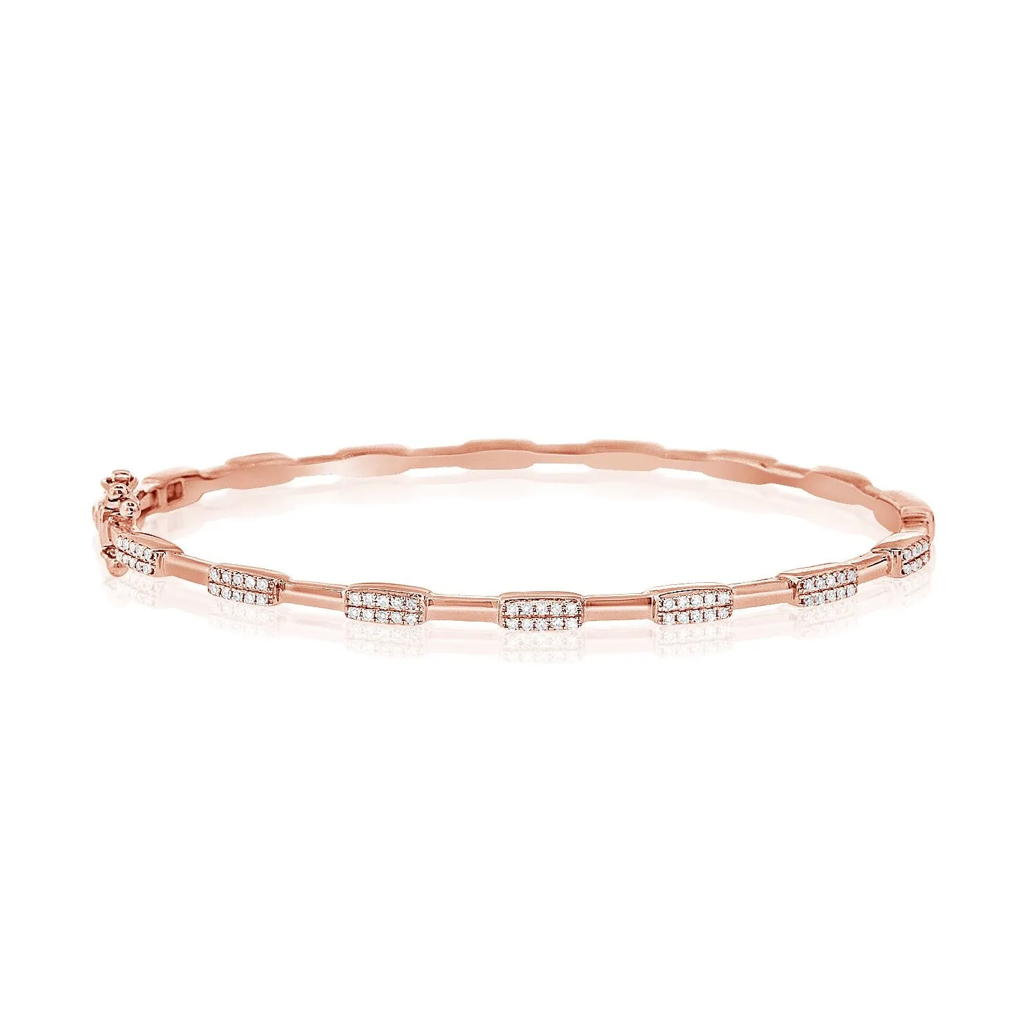 14K Rose Gold Diamond Station Hinged Bangle