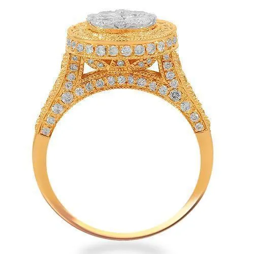 14K Solid Rose Gold Womens Diamond Cocktail Ring 1.85 Ctw