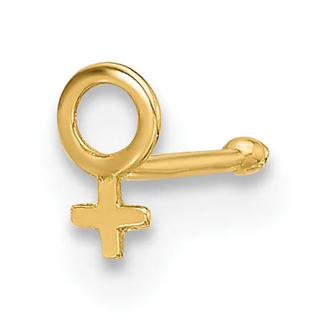 14k Yellow Gold  20 Gauge Female Symbol Nose Stud