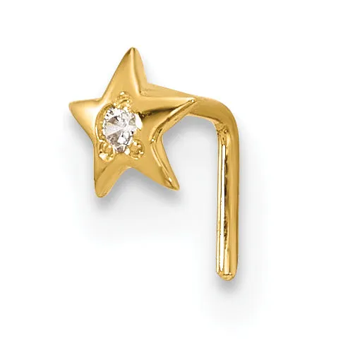 14k Yellow Gold  23 Gauge CZ Star Nose Stud