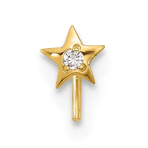 14k Yellow Gold  23 Gauge CZ Star Nose Stud