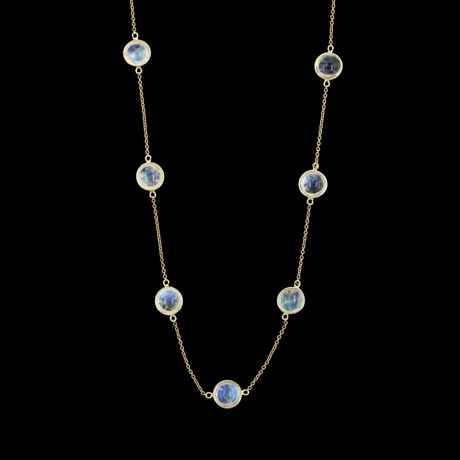 14K Yellow Gold Estate Rainbow Moonstone Necklace