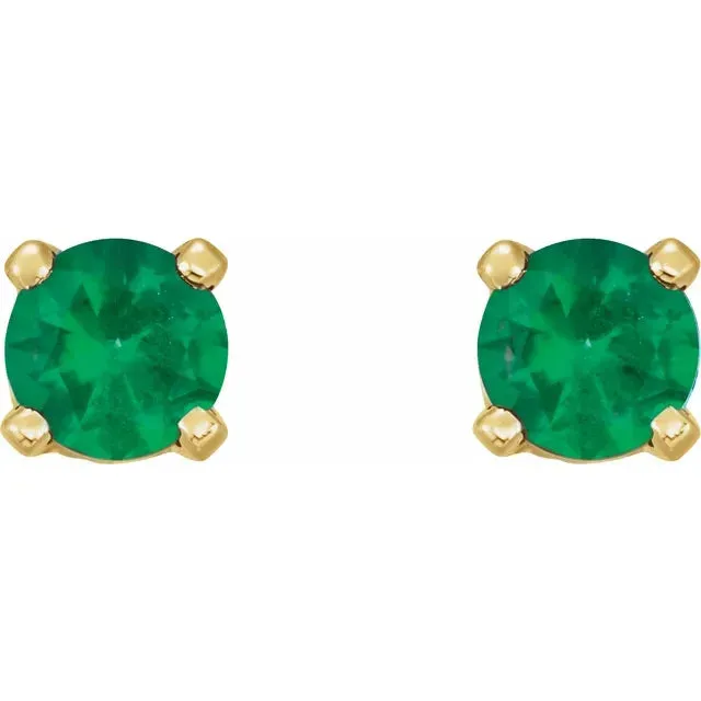 14K Yellow Gold Natural Emerald Earrings