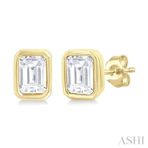 1/5 Ctw Petite Bezel Set Emerald Cut Diamond Fashion Stud Earring in 10K Yellow Gold