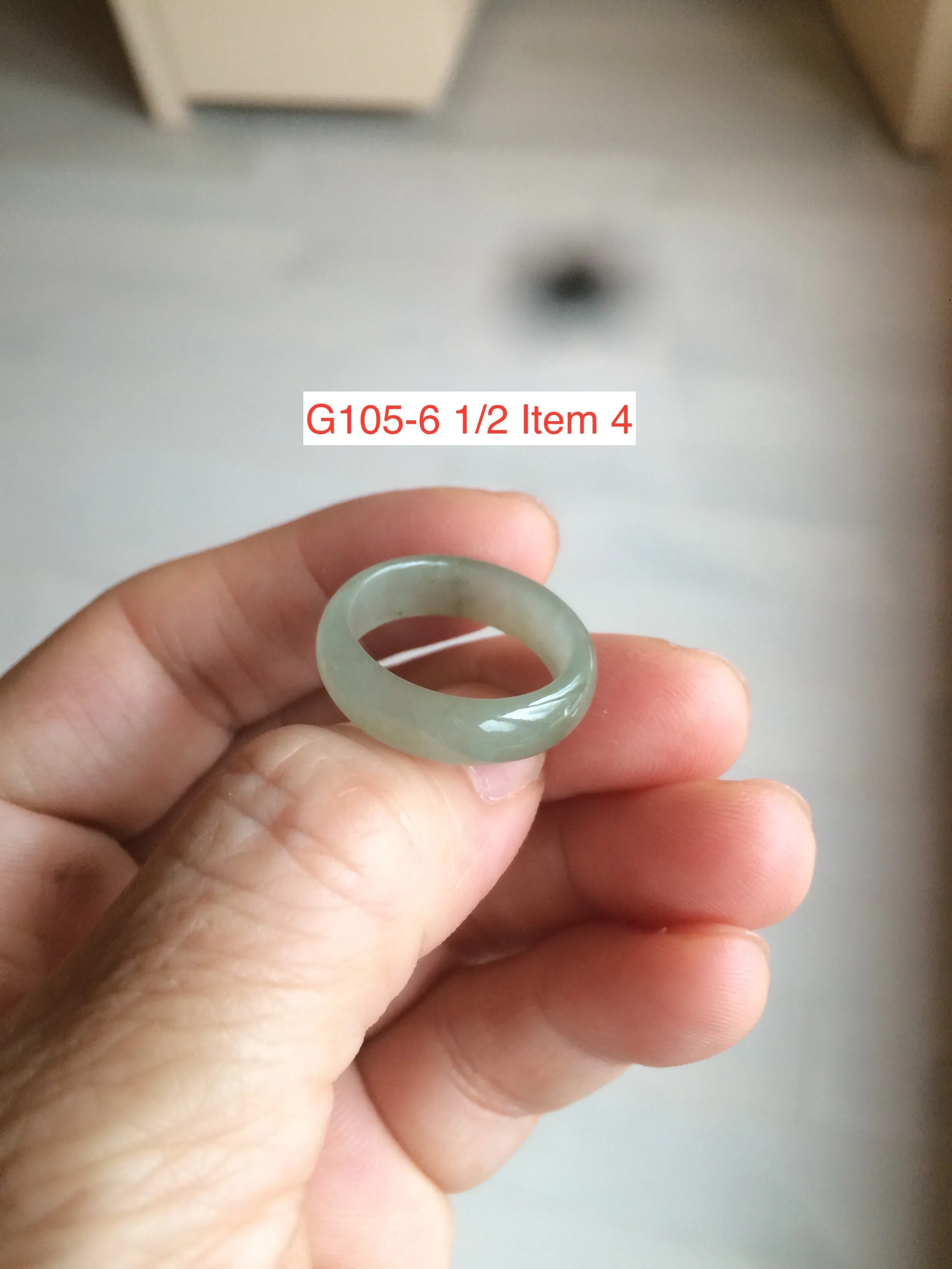 16.9mm/size 6 1/2 100% natural type A icy watery green/white/yellow jadeite jade band ring G105-6 1/2