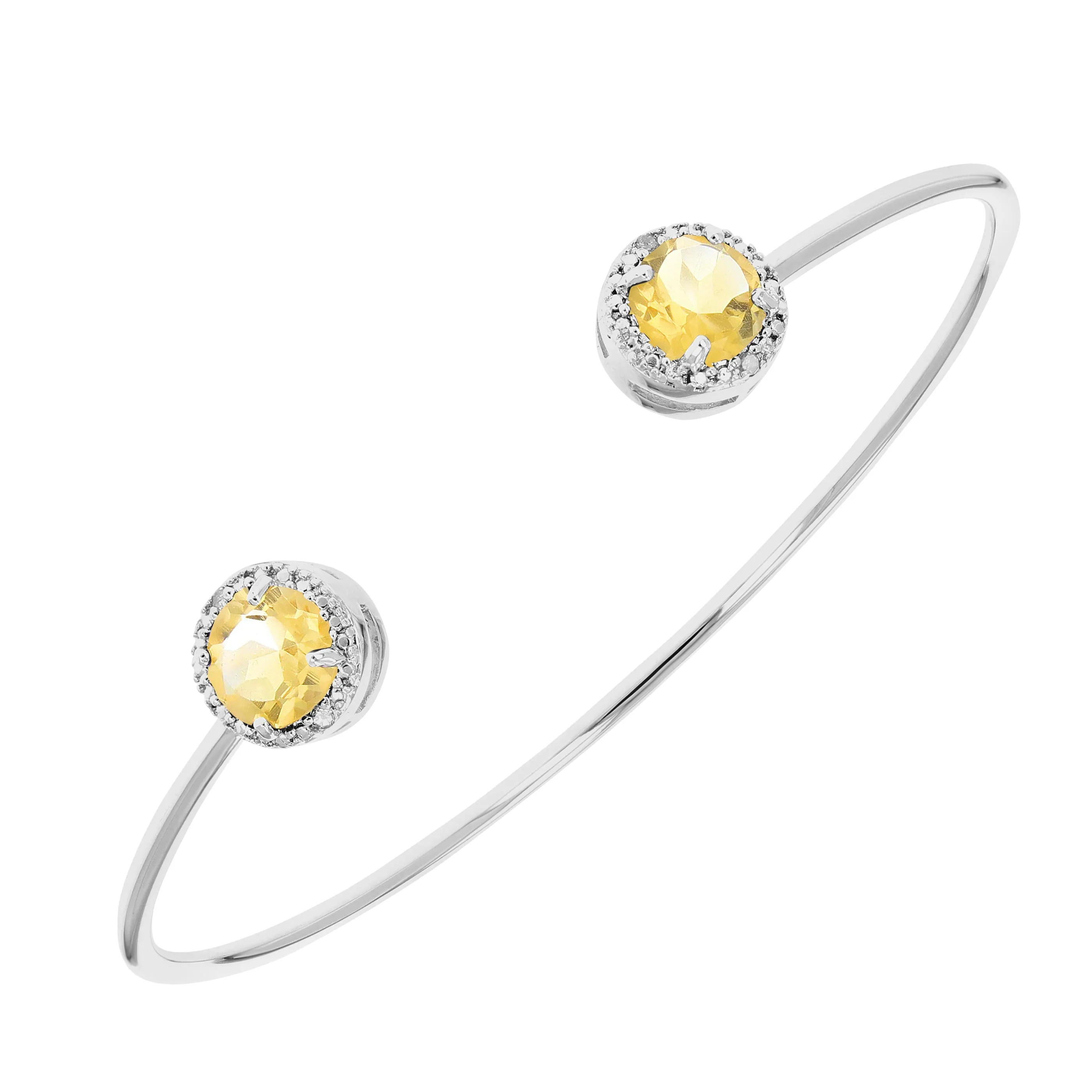 1.70 cttw Citrine Cuff Bangle Bracelet Brass With Rhodium Plating 7 MM Round