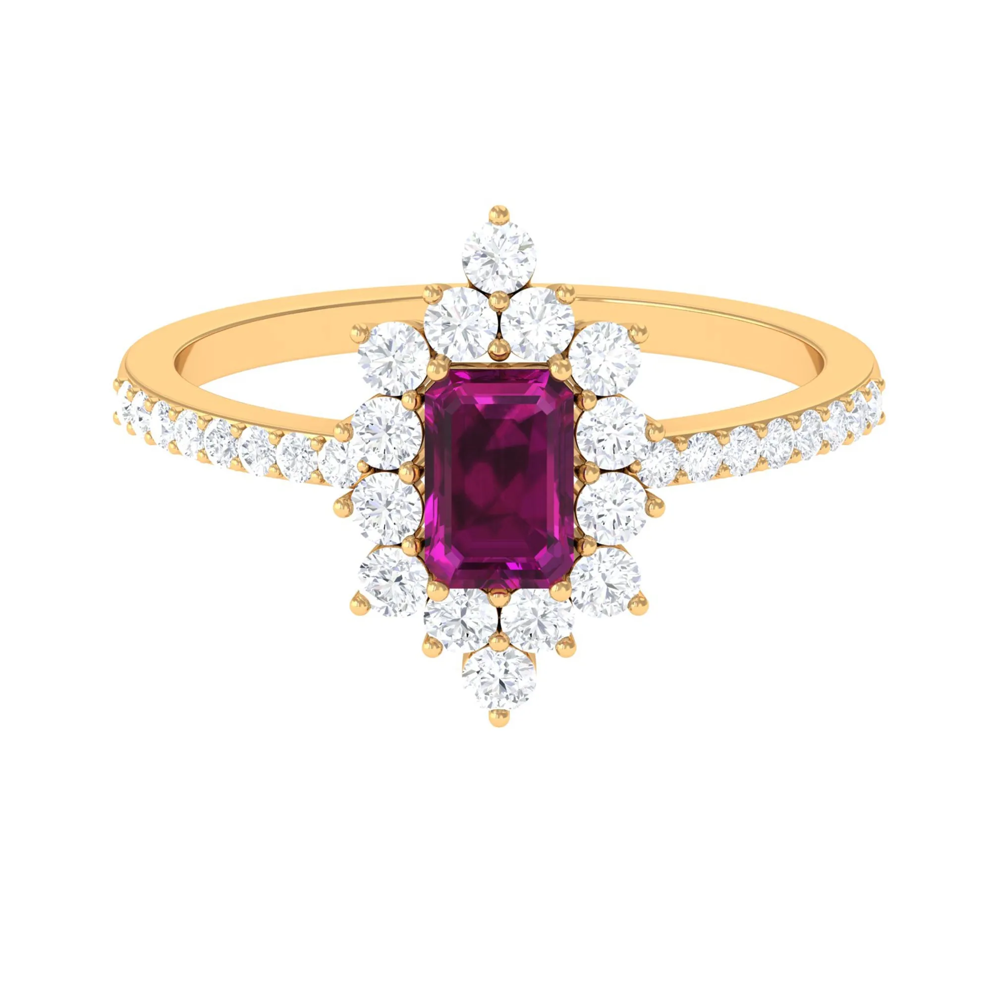 1.75 CT Rhodolite Vintage Inspired Ring with Diamond Halo