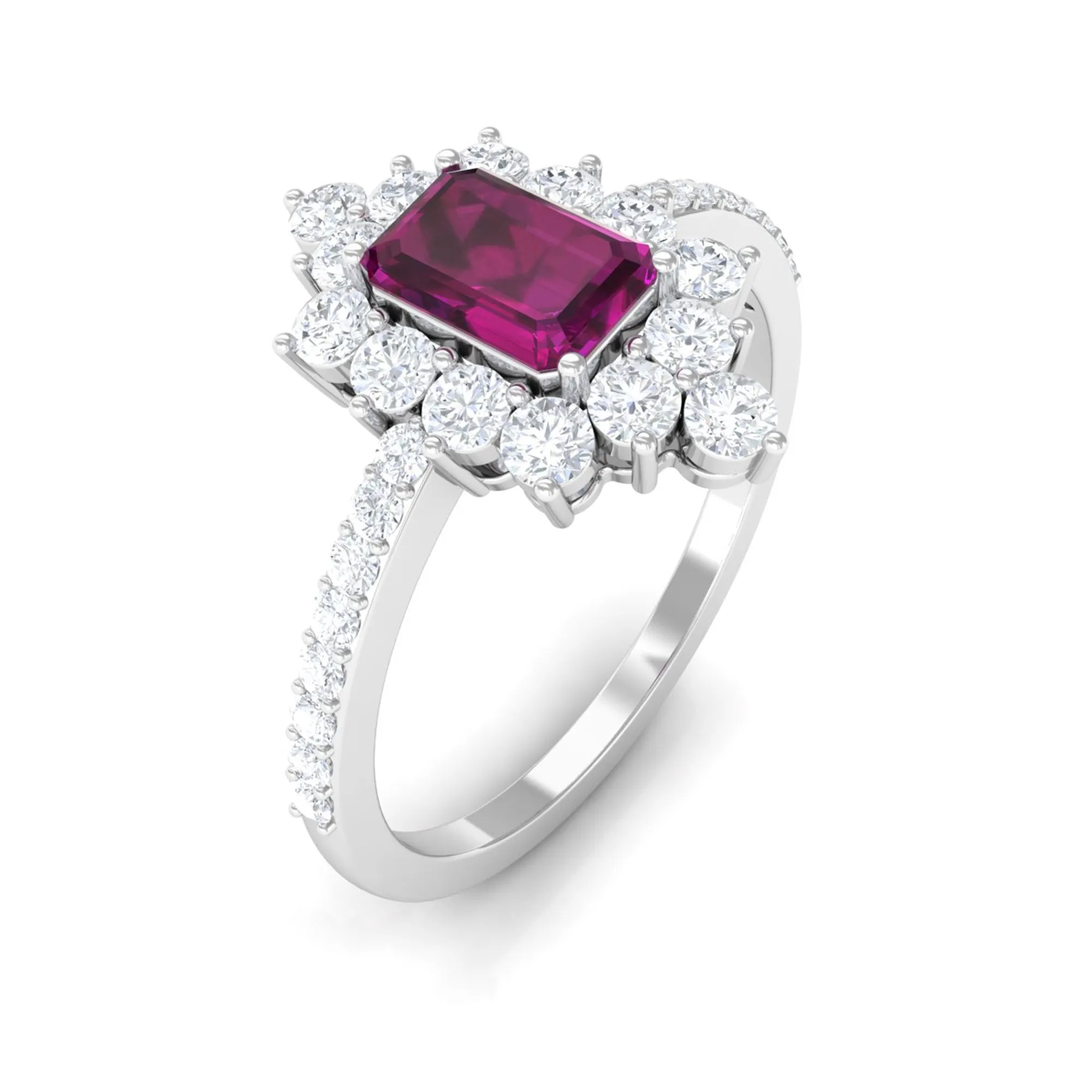 1.75 CT Rhodolite Vintage Inspired Ring with Diamond Halo