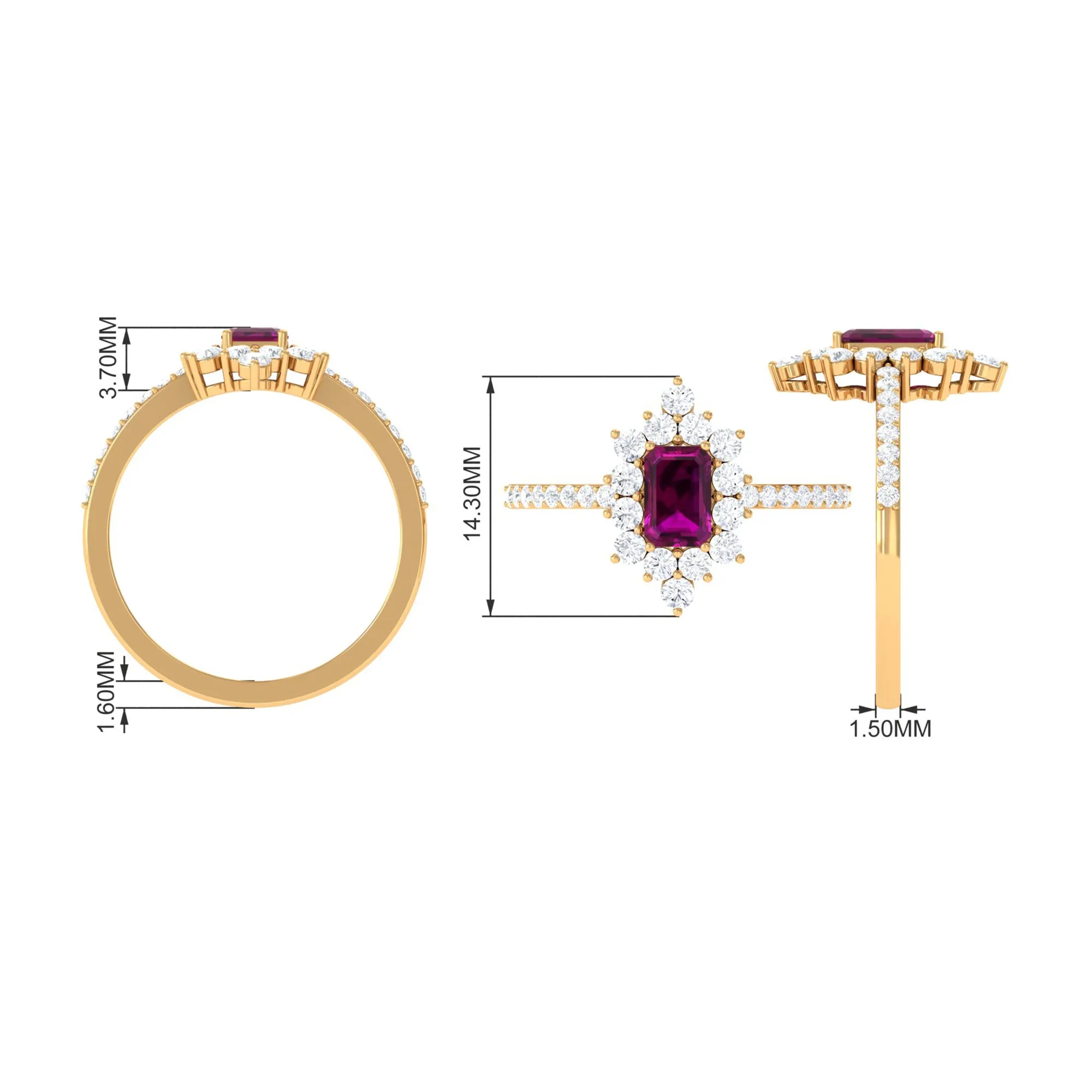 1.75 CT Rhodolite Vintage Inspired Ring with Diamond Halo