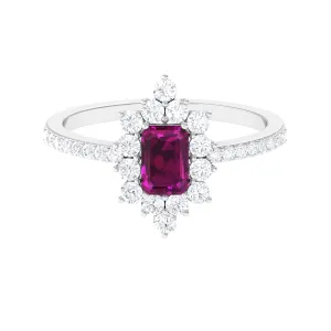 1.75 CT Rhodolite Vintage Inspired Ring with Diamond Halo