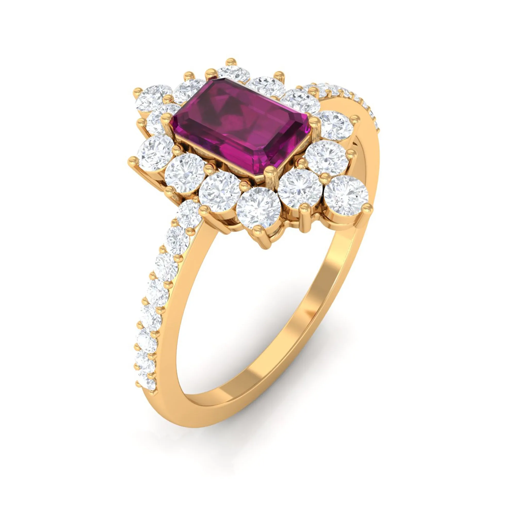 1.75 CT Rhodolite Vintage Inspired Ring with Diamond Halo