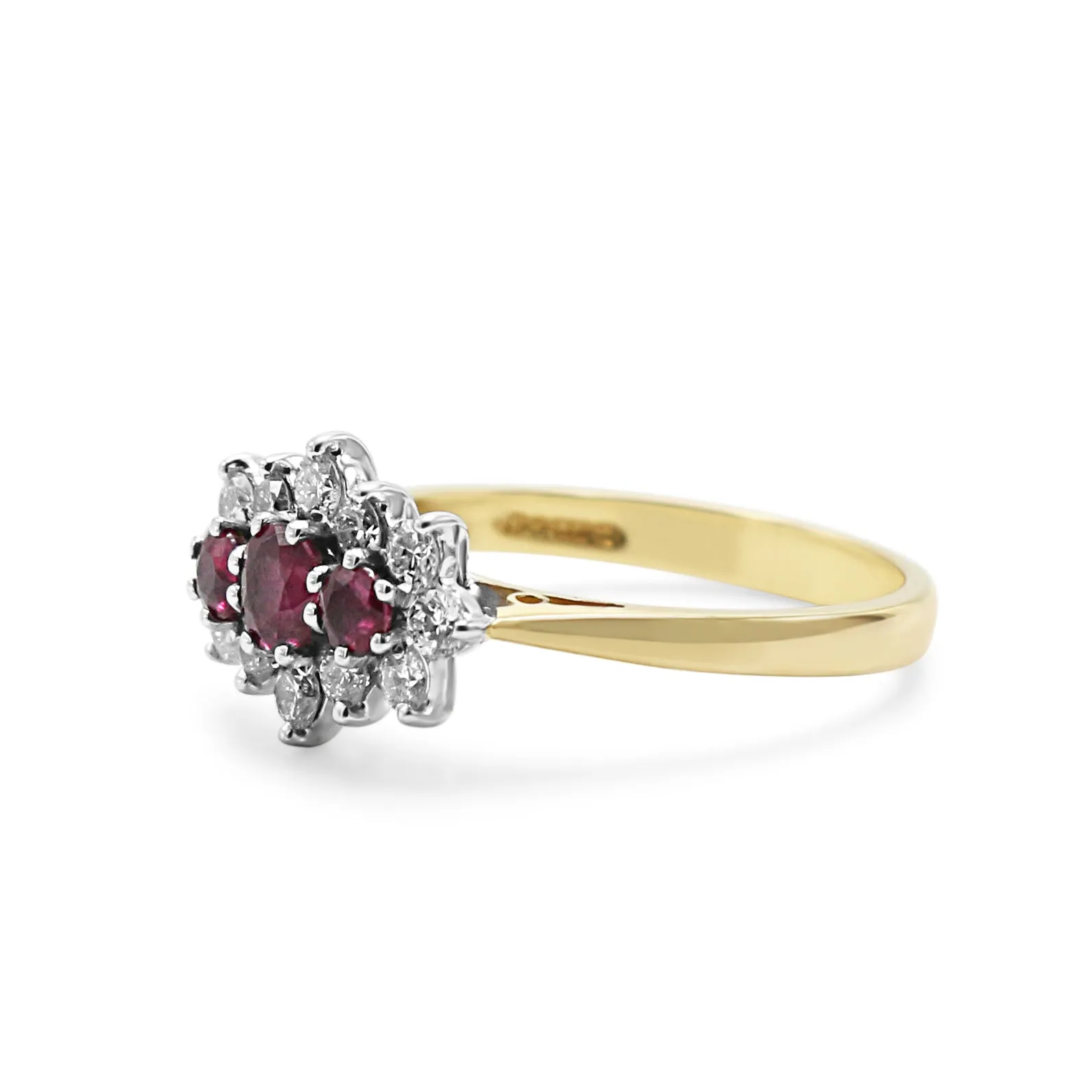 18ct Gold Brilliant Cut Diamond & Ruby Cluster Ring