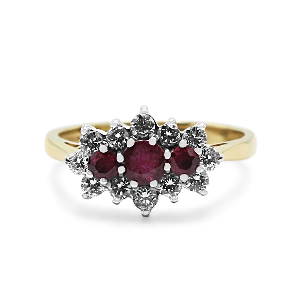 18ct Gold Brilliant Cut Diamond & Ruby Cluster Ring