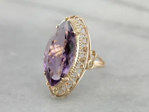 1970's Large Cat's Eye Amethyst Filigree Statement Ring