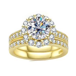 2 Carat D Color All Moissanite 925 Sterling Silver Wedding Yellow Color Engagement Ring Sets