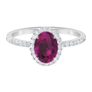 2 CT Oval Rhodolite Engagement Ring with Diamond Halo