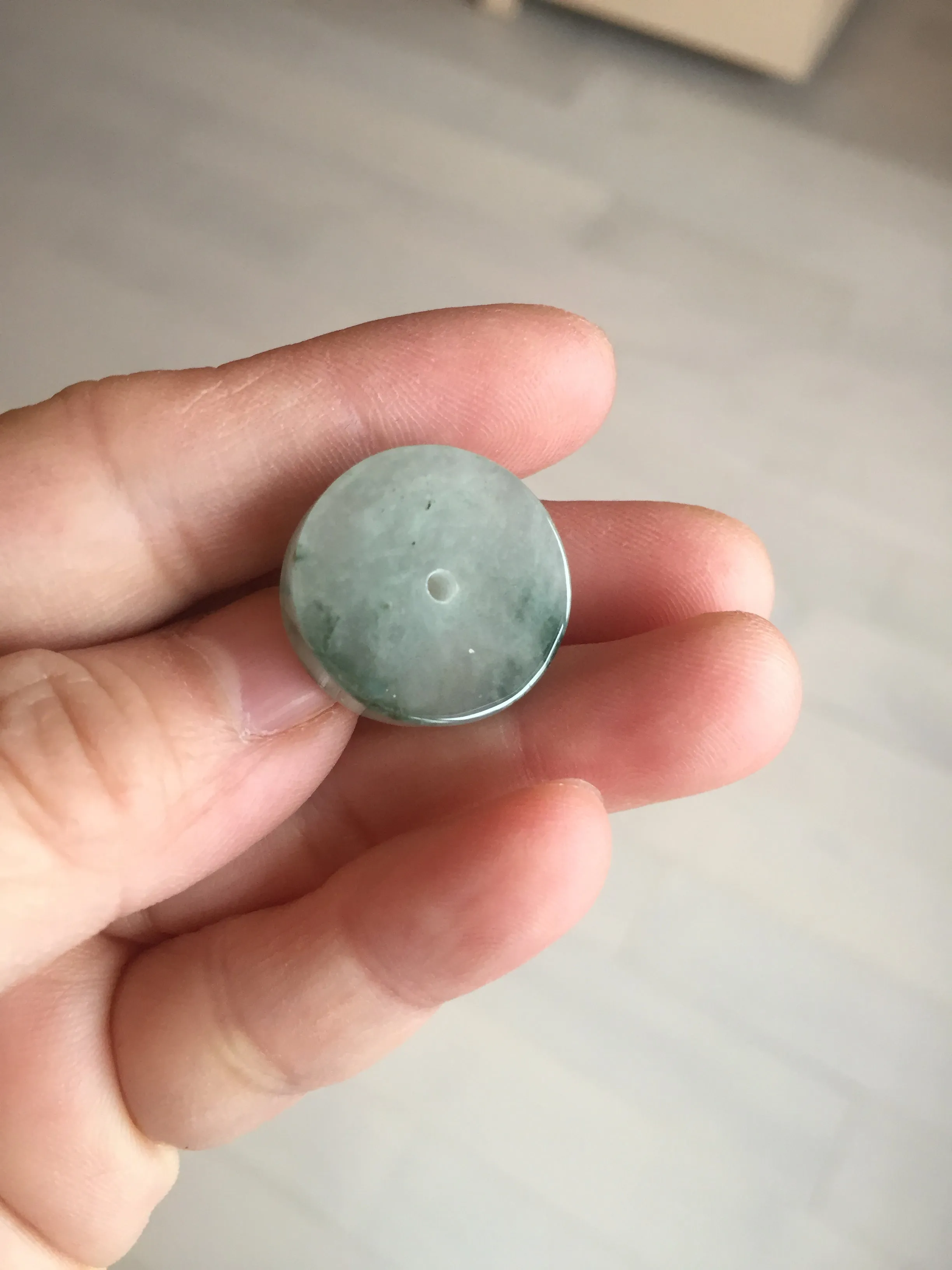 20mm 100% Natural icy watery light green clear jadeite Jade Safety Guardian Button (donut) Pendant BK106