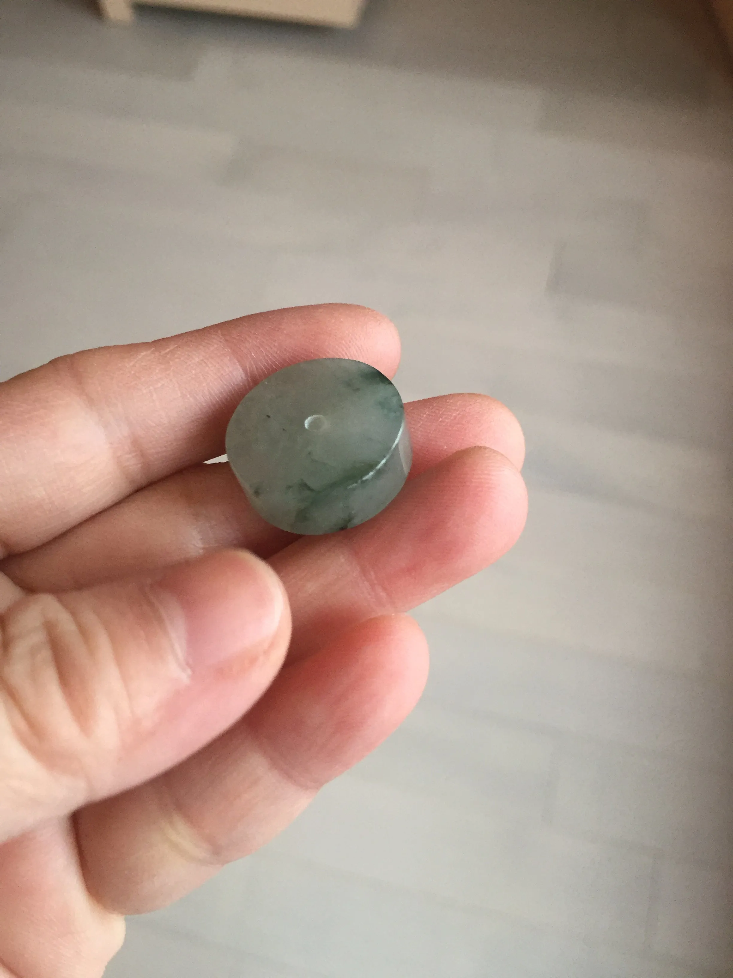 20mm 100% Natural icy watery light green clear jadeite Jade Safety Guardian Button (donut) Pendant BK106